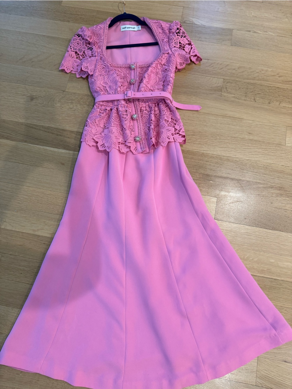 Self-Portrait Pink Lace Peplum Dress with Belt size 2. Brand New condition!!!
